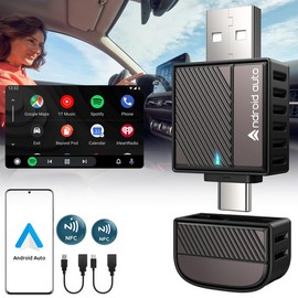 Android Auto Wireless Adapter, 2025 NFC Convert Wired to Wireless Android Auto Car Adapter with 5.8GHz WiFi, Mini Android Auto Dongle Compatible for Android 12+ and 2016+ Cars, USB-A/C, Black