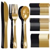 150 pcs Black and Gold Plastic Cutlery Set Disposable Heavy