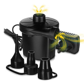 FiNeWaY 240V Electric Automatic Inflatable Air Pump Universal Valves Inflates Deflates 3 Nozzle Adapters Airbeds Camping Mattress Beach Toys Paddling Pools