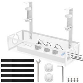 ALEENFOON Kabelmanagement unter Schreibtisch Ohne Bohren, Kabelkorb Klemmbar Kabelmanagement Untertisch, Verstellbarer Kabelhalter Kabelwanne Schreibtisch Kabelmanagement für Büros, Haus (Weiß)