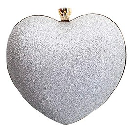Ashdown Women Evening Clutch Bags Suede Heart Shaped Handbag Party Wedding Shoulder Bag Purse (05845 Sliver)