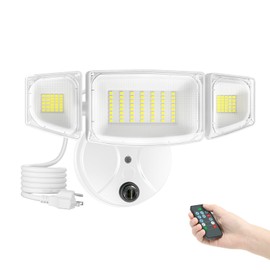 iMaihom 60W Dusk to Dawn Outdoor Lighting, 6000LM Brightness Adjustable Plug in Security Lights with Remote Control, 2 Modes 3 Heads IP65 Waterproof 6500K Led Flood Light with Photocell for Yard