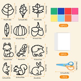 MisFun 57 Pieces Autumn Crafts Children, Craft Set Autumn Children Window, DIY Autumn Wreath Craft Set, Autumn Decoration Crafts Kids Craft Set Creative Gifts for Thanksgiving, Christmas (Animal)