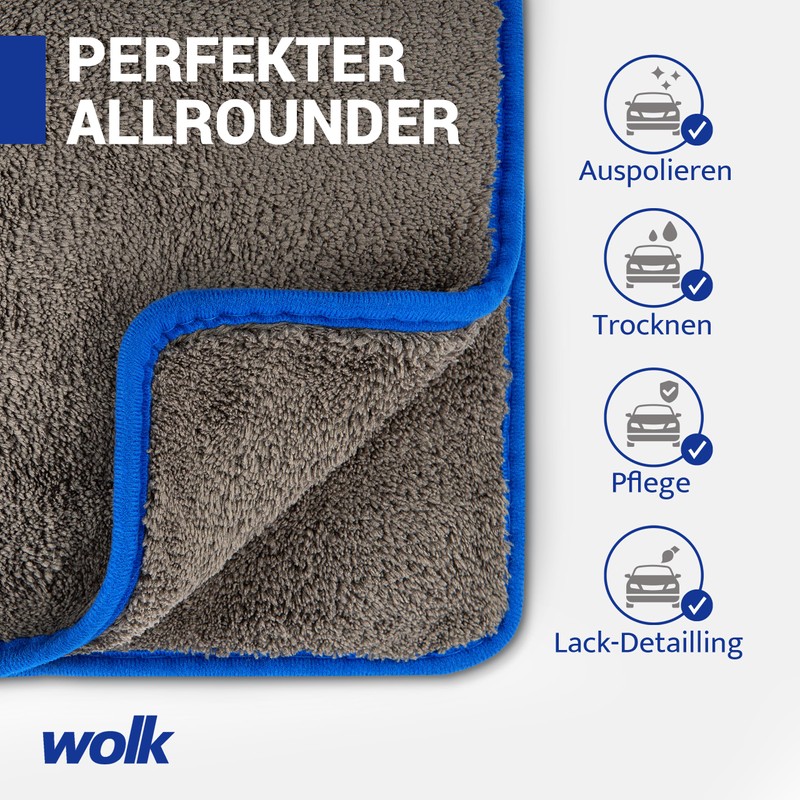 wolk Car Drying Towels 1200 GSM Microfibre – Colour: Grey/Blue