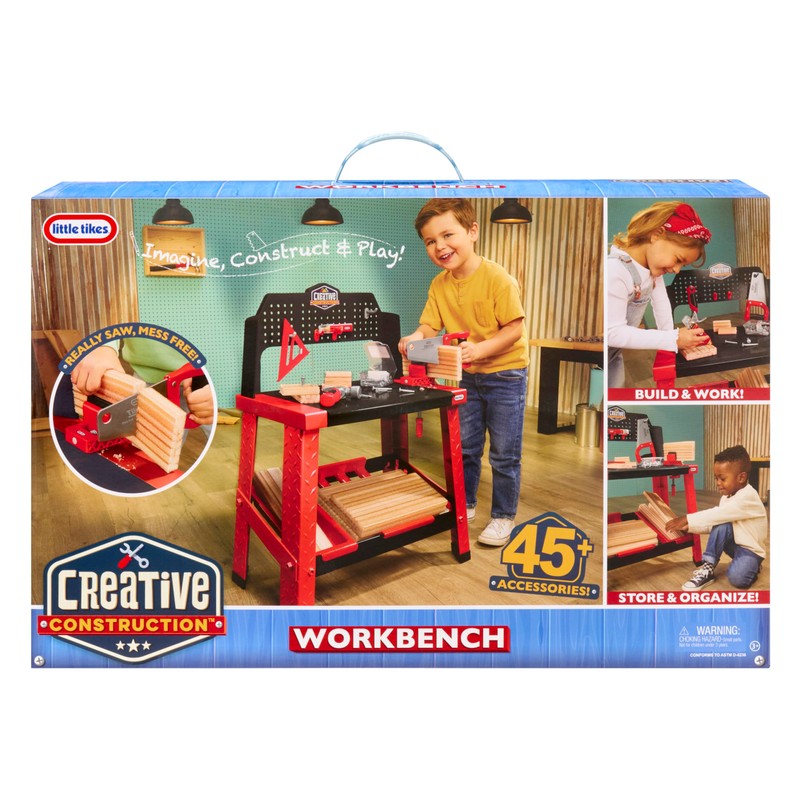 Little Tikes Creative Construction Workbench with 15+ Accessories, Pretend Play