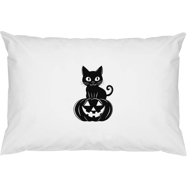 2 x 'Cat on Halloween Pumpkin' Cotton Pillow Cases (PW00037519)