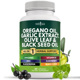 NEW AGE Oregano Oil Garlic Extract Olive Leaf with Astragalus - Supplement for Women and Men - 60 Count