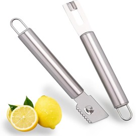 Juego de 2 ralladores de limón de acero inoxidable mejorado, Zester de limón y cuchillo de canal, Zester de cítricos y pelador de naranja, rallador de limón premium para cocina familiar, para