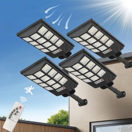 AngKng Solar Street Lights Outdoor Waterproof, 6500K Motion Sensor Solar Powered Street Light, Dusk to Dawn Solar Flood Lights with Remote Control for Outside Garden Yard Outside Parking Lot-4 Pack