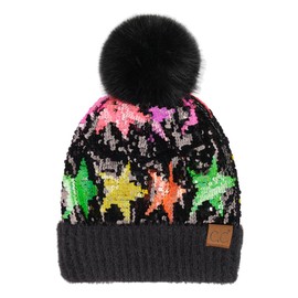 ScarvesMe Women Winter Soft Warm Sequin Starry Night Pom Beanie Hat Multi