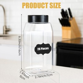 Molain 28 Pcs 16oz Plastic Spice Jars with Shaker Lids, Plastic Square Spice Bottles Reusable Seasoning Containers Jars Large Seasoning Bottles, Clear Bottle for Powders, Spices, Glitters