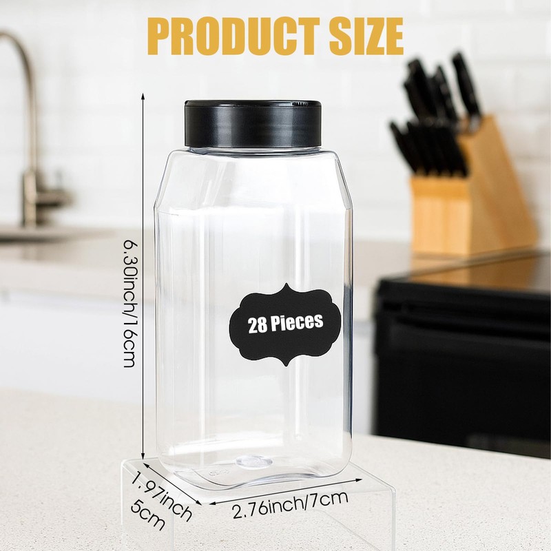 Molain 28 Pcs 16oz Plastic Spice Jars with Shaker Lids,