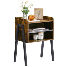 VECELO Nightstand Industrial Side End Table/Stackable Accent Furniture with 2-Tier Open Storage Compartments for Bedroom, Living Room and Small Spaces