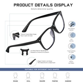 Jectieey Reading Glasses for Women Men - Anti Glare Computer Readers Blue Light Blocking Glasses,Sturdy Eyeglasses(Lightblack, 1.0)