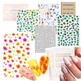 300 Pegatinas Para Uñas Decoracion Manicura Lineas Figuras Aguacate Cactus Estrellas Brillan en la Oscuridad Glitter Diamantes Hojas de Stickers Tatoo Nails Paquete Surtido
