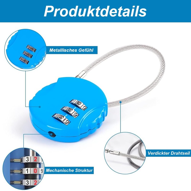 Luggage Locks, Pack of 5 Suitcase Locks, Combination Lock with