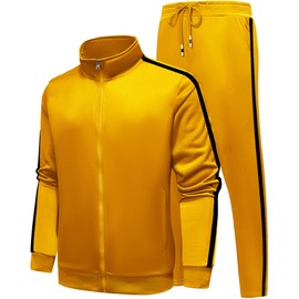 GXAMOY Men's Athletic 2 Pieces Tracksuit Casual Full Zip Jogging Sweat Suit Workout Sports Set Sportswear Yellow(TZ001) M