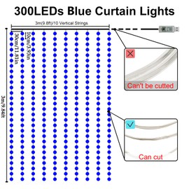 Yizhet Yizhet Lichtervorhang 3x3m LED Lichterkette Vorhang LED Lichterkettenvorhang mit 8 Modi, IP65 Wasserdicht Lichtervorhang Deko fr Wohnzimmer, Hochzeit, Party, Weihnachten (300LED, Blau)
