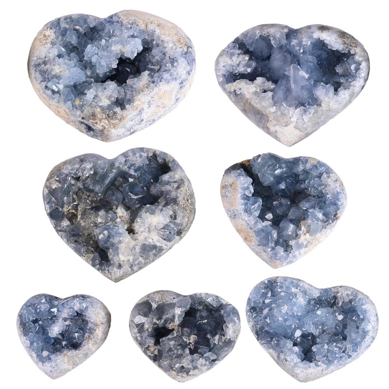 MOGEMT Raw Blue Celestite Crystal Geode Heart Shape Natural Healing