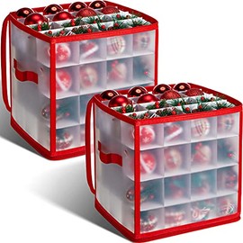 Christmas Ornament Storage Container with Zippered Closure Dividers Christmas Ornament Storage Box Storage Bins with 128 Compartments Sturdy Flexible Plastic Accessories Box (2)