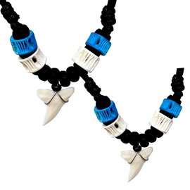 Genuine Fosil Shark Tooth Necklace for Men - Adjustable Surfer Style Jewelry with Quality Nylon Cord, Cool Beach Accessory (Blue 2 Pack)