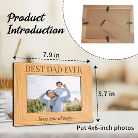 AKTFV Dad Picture Frame - Best Dad Ever - 4x6 Wooden Photo Frame With Support Thank You Gift For Dad From Daughter Son? Father's Day Birthday Christmas Valentine’s Gifts for Father -A08