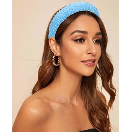 Wecoe Blue Headband Rhinestone Headband Women Fashion Padded Headband Fancy Bling Diamond Sparkle Crystal Beaded Headband Cute Hair Band Holiday Hair Accessories For Women Girls Gifts