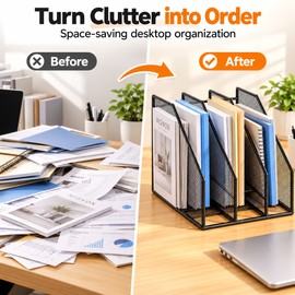 Metal Mesh Desk File Organizer for Documents and Books – 3 or 4 Slot Space-Saving Holder for Home, Office and School