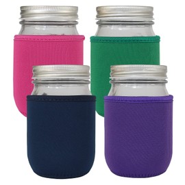 Xumbtvs 16oz Mason Jar Sleeve, 4 Pcs Insulated Cozy Neoprene Canning Cover fits 16oz and 24oz Wide Mouth Mason jars(Colorful)