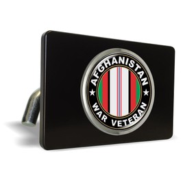 Premium Quality Anodized Billet Aluminum UV Resistant Car Metal Trailer/Tow Hitch Cover for 2" Receivers with Chrome Emblem - Afghanistan War Veteran