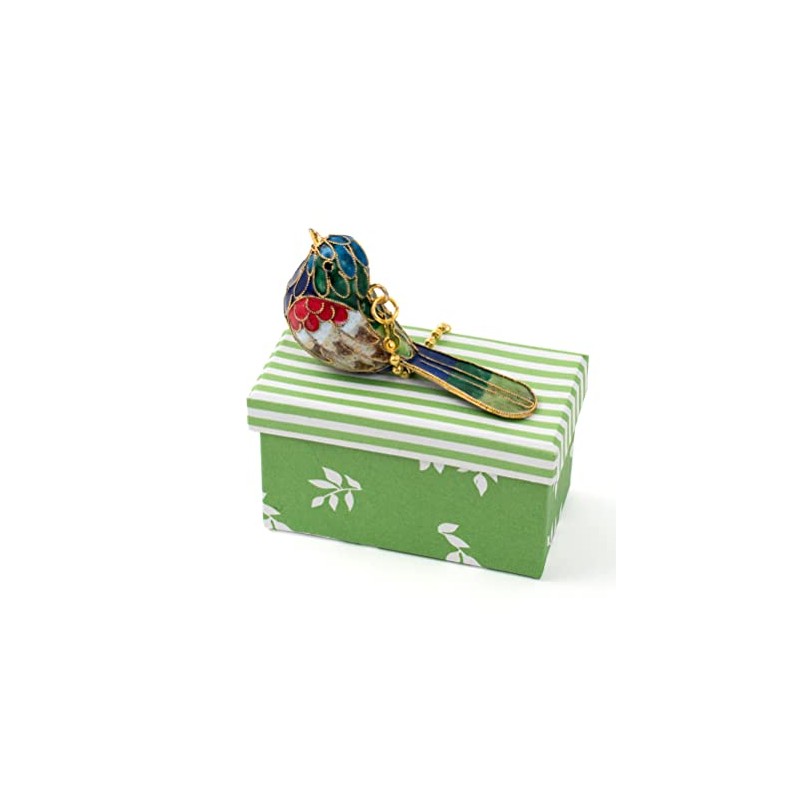 Value Arts Handmade Cloisonne Baby Blue Singing Bird Fan Pull