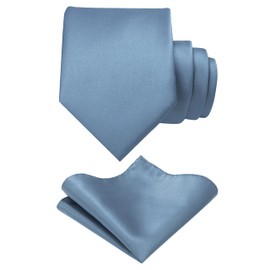 RBOCOTT Dusty Blue Tie and Pocket Square Necktie with Tie Clip Set(8cm-44)
