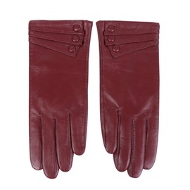 Nappaglo Nappa Leather Gloves Warm Lining Winter Button Decoration Imported Leather Lambskin Gloves for Women (XL, Wine Red)