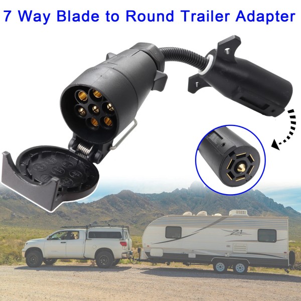 XUKEY 7Way Blade to 7-Pin Round Trailer Adapter Plug Socket