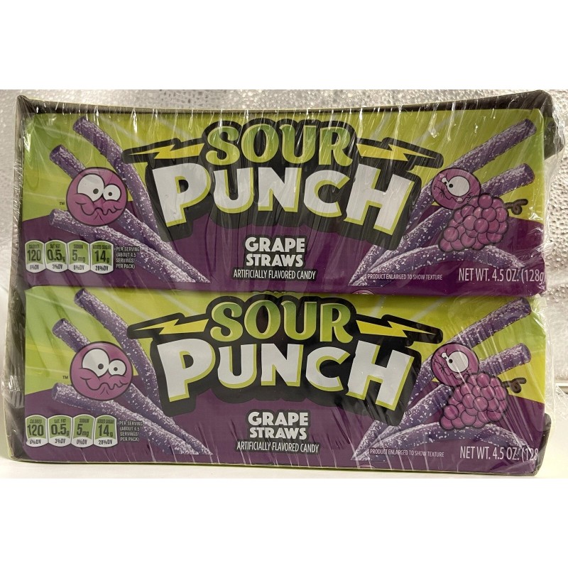 Sour Punch Straws Grape King Size Candy Bulk 12 Ct