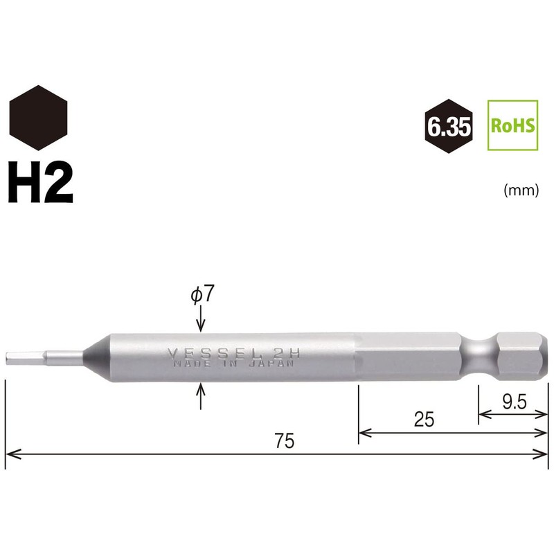 Vessel Hex Bit Hex Socket Bolt for Screws, 0.08 x