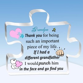 Grandpa Puzzle Shaped Plaques Father's Gifts for Gramps Appreciate Birthday Present Ideas Grandaddy Acrylic Signs from Grandson Granddaughter to Grandpappy Christmas Thanksgiving Keepsakes