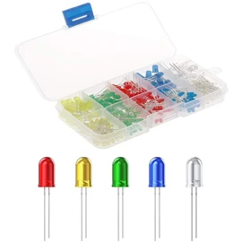 TAORAYO Light Emitting Diode, Electronic Component Light, Transparent LED Set, LED, High Brightness, Round Head, Diffused 2 Pin Round, 0.1 inch (3 mm), 0.2 inch (5 mm), 5 Colors, White/Red/Yellow/Green/Blue, Storage Case Included, Pack of 200