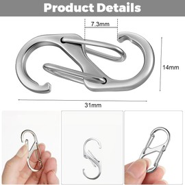 ZKGYUS Pack of 20 S Carabiner, Stainless Steel, Mini Aluminium Alloy Carabiner Hook, S-Shape Metal Buckle, Double Carabiner, for Outdoor Activities, Camping, Hiking, Travel, Silver