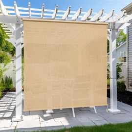 KANAGAWA Outdoor Roller Shade 8'X6' Sesame Exterior Cordless Patio Roll Up Shades for Outside Pergola Porch, Outdoor Blinds for Patio