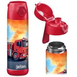 Jarlson® Mali Children's Water Bottle, Thermal Stainless Steel Drinking Bottle, BPA-Free, Leak-Proof, Children's Bottle with Chug Lid, Bottle for School, Nursery (Fire Brigade Red, 500 ml)