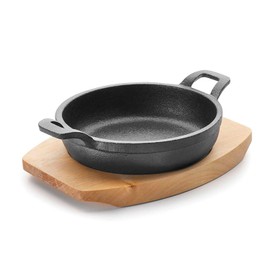 Lacor Magma Round Dish with Wood Base, Cast Iron, Black, 12 cm