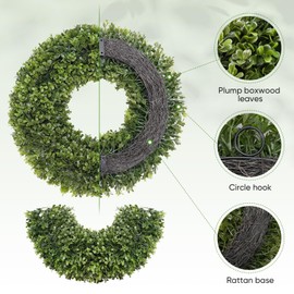 BHHDA Boxwood Wreath for Front Door 18 Inch Artificial Spring Wreaths Farmhouse Wedding Year Round Indoor Outdoor for Spring Summer Wreaths St Patricks Day Decorations