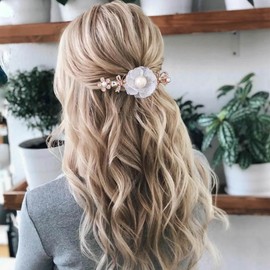 Campsis 3 PCS Flower Bow Hair Barrettes Rhinestone Pearl Hair Clips Delicate Glitter Jeweled Headpieces Prom Birthday for Women Girls