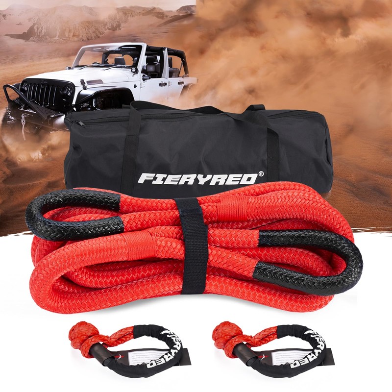 FieryRed Kinetic Recovery Rope Kit with 2 Soft Shackles, 7/8