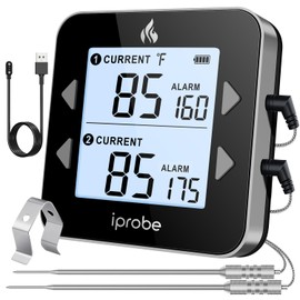 iProbe Dual Probe Rechargeable & Waterproof Digital Meat Thermometer for Food - Large LCD Backlight Cooking Thermometer for Kitchen Smoker Oven Grill BBQ Candy