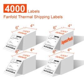 InpourPack 4" x 6" Fanfold Labels Direct Thermal Labels, Shipping Package Labels with Perforated line for Thermal Printers (1000 Labels/Stack, 4 Stacks)