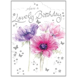 Noel Tatt General Female Birthday Card for Women/Girls - Watercolour Flowers Embossed with Foil & Scallop Edge - Eco-Friendly & Recyclable
