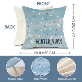 Fjfz Hello Winter Vibes Bike Decorative Throw Pillow Covers 20 x 20 Set of 4, Get Cozy Bicycle Christmas Tree Porch Outdoor Home Decor, Let It Snow Blue Plaid Polka Dot Farmhouse Couch Cushion Case