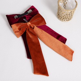 5.5in Burnt Orange Wine Red Velvet Long Tail Hair Bow Clip for Women